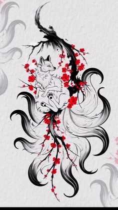 Nine Tailed Fox Tattoo Design, Women Tattoo Designs Drawings, Kitsune Fox Tattoo, Kitsune Tattoo Design, Kitsune Drawing, Kitsune Tattoo