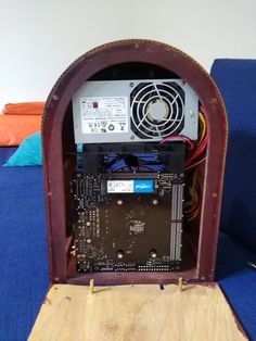 the inside of an old computer case