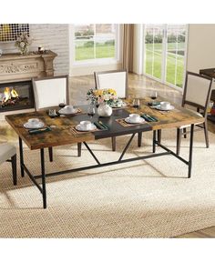 in stock Kitchen Table For 6, Large Farmhouse Dining Table, Rectangle Dinner Table, Industrial Wood Dining Table, Table For 6 People, Rectangular Kitchen Table, Rustic Dining Tables, Dining Table Rectangular, Rectangular Kitchen