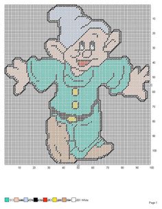 a cross stitch pattern with an image of a cartoon character in blue and green clothes