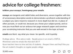 an article with the words advice for college freshen