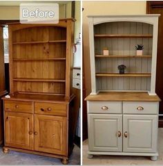 before and after pictures of an old china cabinet