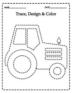 a tractor cut out from paper with the words trace, design and color