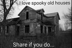 an old run down house sitting in the middle of a field with no leaves on it