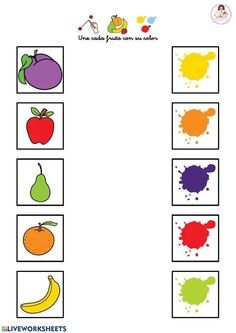 the color matching worksheet for children to learn how to draw fruits and vegetables