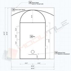 a basketball court with measurements for the size and width, as shown in this drawing