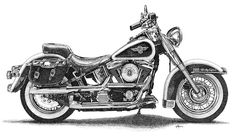 a drawing of a motorcycle is shown in black and white