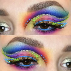 Confetti Eye Makeup, Carnaval Makeup, Dance Makeup, Pride Makeup, Rainbow Makeup, Cake Face, Color Makeup, Makeup Idea, Crazy Eyes