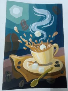 a painting of coffee being poured into a cup