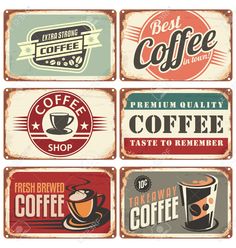 four different types of coffee signs