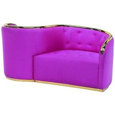 a purple couch with gold trim around it