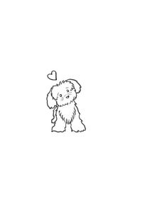 a drawing of a dog with a heart on it's head and tail, standing in front of a white background