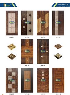 various types of wooden doors and windows with different designs on them, all in different colors