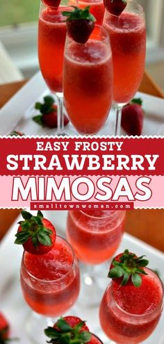 strawberry mimosas with strawberries on the rim