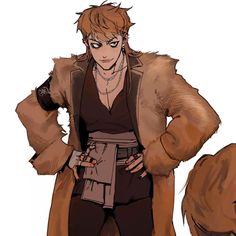 a drawing of a man in a fur coat with his hands on his hips