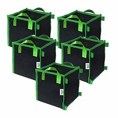 AIXI Home 5 Pack 7 Gallon Square Grow Bags, Thick Nonwoven Fabric Plant Pots Fabric Plant, Tomato Cages, Compost Bags