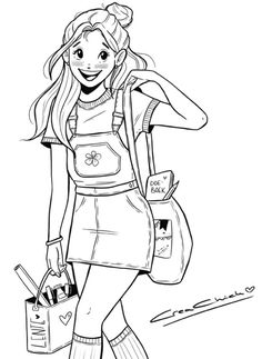 a girl with a backpack and purse is walking down the street coloring pages for kids