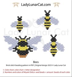 the lady luna cat pattern is shown with three bees