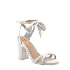 The Brenna White Satin Bow + Block Heel Kit 4 White Heels With A Bow, Beige Furniture, Flat Caps, Aesthetic Shoes, White Heels, Flat Cap, Satin Bow, Ankle Straps, White Satin