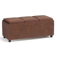 a brown leather bench with four seats on the bottom and one seat upholstered