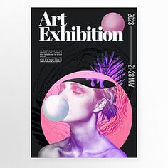 an art exhibition poster with a woman's face and bubble coming out of her mouth