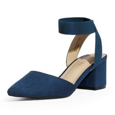 A comfortable yet sophisticated style. Pairs effortlessly with your dresses, skirts or jeans. Color NAVY/SUEDE, Size 8.5. Color: Blue.  Gender: female.  Age Group: adult. Chic Blue Block Heels With Ankle Strap, Chic Blue Ankle Strap Block Heels, Blue Block Heel Heels For Fall, Blue Block Heels For Fall, Low Chunky Heels, Refined Aesthetic, Chunky Heel Pumps, Chunky Shoes, Pumps Shoes