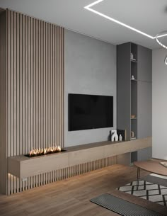 modern living room with fireplace and entertainment center