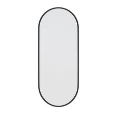 an oval mirror on a white background with black trimmings and a single line in the middle