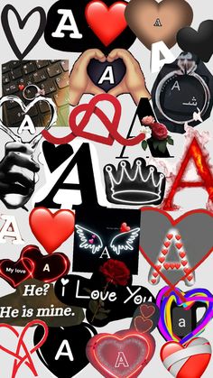 a collage of hearts, letters, and symbols