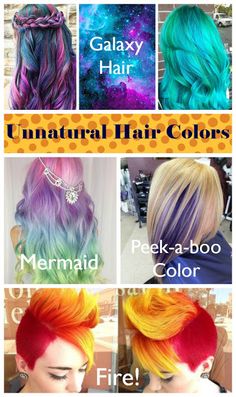 Hair Colors Unnatural, Kids Dyed Hair, Crazy Color Hair Ideas, Multi Color Hair Dye Techniques, Cool Hair Dye Ideas, Galaxy Hair Color, Blue Hairstyles, Hair Dye Techniques, Unnatural Hair Color