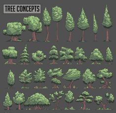 the various trees and bushes are shown in this set