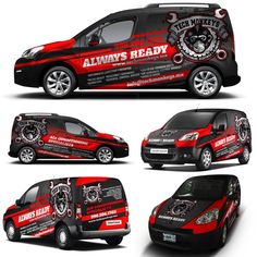 a van wrap design for an auto repair company that has been designed to look like it's in red and black