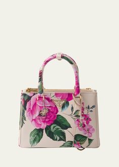 Hand Painted Bags Handbags, Hand Painted Bags, Prada Galleria Bag, Prada Galleria, Handpainted Bags, Painted Bags, Floral Purse, Leather Keyring, Printed Bags