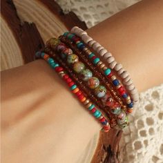 6pcs Color Block Beaded Bracelet 7.1-9.8” Stretch Summer Bohemian Stretch Bracelet, Multicolor Wooden Beaded Bracelets, Diy Clothes Accessories, Stacked Beaded Bracelets, Beaded Bangles, Handmade Jewlery, Memorial Bracelet, Enamel Bangle, Multi Strand Bracelet