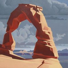 a painting of a rock formation in the desert