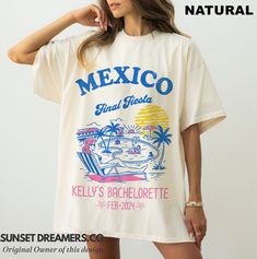 Celebrate your bachelorette party in true Mexican style with our vibrant Mexico Bachelorette Shirts, perfect for a fiesta-themed celebration or a fun getaway to Tulum. These festive shirts are ideal for a tequila-infused girls' trip, featuring colorful designs that embody the spirit and excitement of a Mexican fiesta. Customize them to add a personal touch for your bridal squad, ensuring each moment of your celebration is as unique and memorable as your journey together. Embrace comfort, style, Bachelorette Mexico, Tequila Bachelorette, Bachelor Party Themes, Mexico Bachelorette Party, Mexico Bachelorette, Bachelorette Party Tees, Bachelorette Planning, Bridal Squad, Bachelorette Tshirts