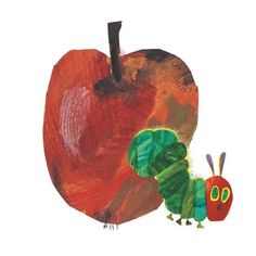 the very hungry caterpillar is next to an apple