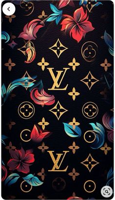 the back side of a louis vuitton phone case with flowers and butterflies on it