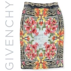 This Exquisite Givenchy By Riccardo Tisci Pencil Skirt Is From The Cruise 2012 Runway Collection! Crafted From 100% Cotton, This Skirt Features A Vibrant Floral Printed Tweed That Makes A Bold Fashion Statement. The Large Black Back Zip Adds A Striking Detail While Ensuring A Secure Fit. The Skirt Is Fully Lined, Providing Comfort And A Smooth Silhouette. This Skirt Offers A Tailored Fit That Accentuates Your Curves, Making It A Perfect Addition To Your Collection Of High-Fashion Essentials. In Very Good Condition, This Givenchy Pencil Skirt Is A Timeless Piece That Combines Luxury With Contemporary Style. Whether For A Business Meeting Or A Chic Evening Out, This Skirt Will Ensure You Sta Givenchy Dresses, Style Pencil Skirt, Pencil Skirt Pattern, Riccardo Tisci, Tweed Skirt, Black Back, Business Meeting, Runway Collection, Women Skirts Midi