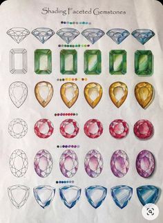 the different shapes and sizes of diamonds are shown in this drawing book, which shows how to