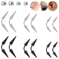 the different types of piercings are shown in this image, including an ear and nose