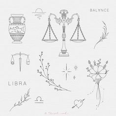 the symbols for balance, libra and love are drawn in black ink on white paper