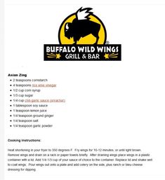 the buffalo wild wings grill and bar is shown in this screenshot from their website