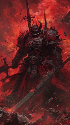 a painting of a knight in red and black