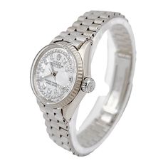 One 1967 Ladies Rolex 24mm Vintage Bark Finish Solid 18K White Gold Watch with Mother of Pearl Diamond Dial in Bark Finish. Pre-Owned SN# 159**** Year: 1967. Brand: Rolex. Model: 6517. Crystal: Plastic. Gender: Women's. Condition: Very Good. Case Dimensions: 24mm. Dial: Mother of Pearl Diamond. Bracelet Size: Fits Max 6.0" Wrist. Metal Type: 18K Solid White Gold. Bracelet / Strap: 18K Solid White Gold. Movement: Self-Winding (Automatic). Box / Certification: Rolex Box / Certificate of Authentici White Gold Watch, Pearl Diamond, Bracelet Sizes, Gold Watch, Types Of Metal, Mother Of Pearl, Diamond Bracelet, Rolex, Gold Bracelet