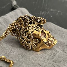 Authentic Alexander Mcqueen Lace Mohawk Skull Necklace. Absolutely Stunning And Rare. Vintage. You Probably Will Not See This Anywhere. Collectors Item. This Is A Beautiful Antique Gold Toned Piece. Comes In Mcqueen Duster. No Low Offers Plz. I Have A Bracelet From The Same Collection Listed. It Is A Beautiful Cuff In Antique Silver. Alexander Mcqueen Jewelry, Mcqueen Jewelry, Skull Necklace, Gothic Jewelry, Antique Gold, Womens Jewelry Necklace, Antique Silver, Alexander Mcqueen, Alexander