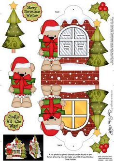 a paper cutout with santa clause and christmas decorations