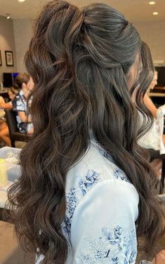 Hair For A Wedding Bridesmaid, Hairdo For Sister Of The Bride, Braids Maids Hairstyles, Bridesmaid Hairstyles Half Up Half Down Thick Hair, Bridesmaids Hairstyles For Long Hair Half Up, Braidmades Hairstyles, Hair Styles For Weddings Bridesmaid, Curly Hair For Bridesmaids, Spaghetti Strap Bridesmaid Dress Hairstyles