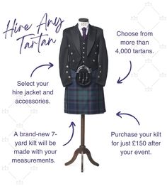 Choose from more than 4,000 tartans thanks to our Choose Any Tartan Kilt Hire! Wear your clan colours with pride, pay homage to your partner's roots or simply opt for a tartan you like the look of! Wedding Kilt