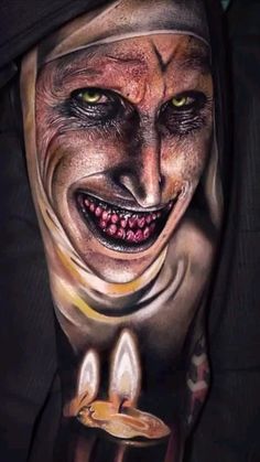 a man with his face painted to look like a demon